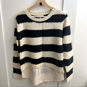 *NWOT* Monteau Los Angeles mixed Media Striped Sweater - Navy &  Cream, Sz M